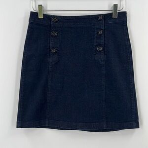 𝅺LOFT Denim Straight Pencil Skirt Petite Buttons Accent Dark Wash Size 2 Petites